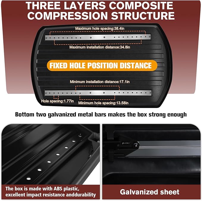 Hard Shell Roof Cargo Box Carrier with Security Keys,Heavy Duty Waterproof Rooftop Storage Box,58.3 L x 35.4 W x 13 H Inches,15.5 Cubic Feet Tool-Free Install,Dual Side Opening,Red