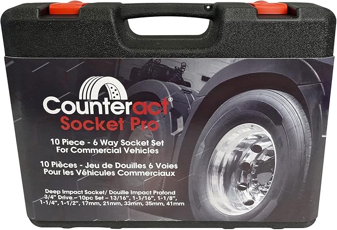 Counteract Socket Pro – 6 Way Socket 10pc Set - 13/16", 1-1/16", 1-1/8", 1-1/4", 1-1/2", 17mm, 21mm, 33mm, 35mm, 41mm - 3/4" Drive