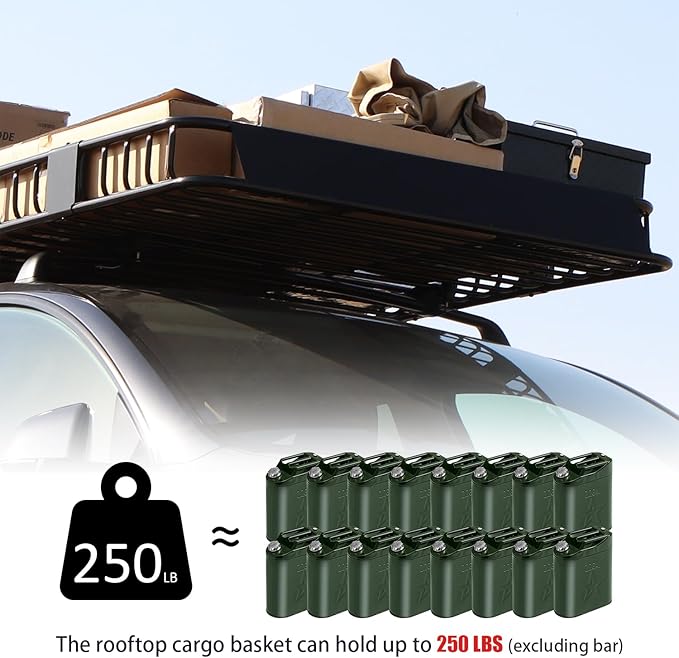 FORWODE 250LBS. Roof Rack Carrier Basket, 43" x 50" x 6" Universal Rooftop Cargo Luggage Rack Basket for Car, SUV, Truck