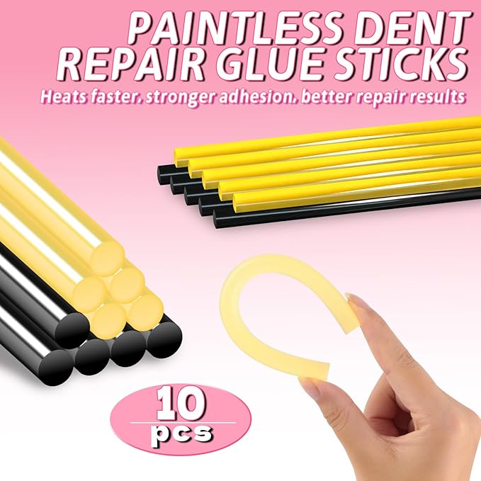 Car Dent Puller Kit, Paintless Dent Remover Tool with High Viscosity Puller Tabs & Glue Sticks Hot Glue Gun, 2-in-1 Slide Hammer T-bar, PDR Tools Set for Car Dent Repair Hail Damge or Door Dings