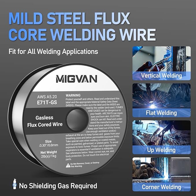 2-Pack Flux Core Welding Wire .030, Gasless Mig Welding Welder Wire E71T-GS, 2lb Each, Strong Spool wire fed, Self-shielded Mild Steel Compatible With Lincoln Miller Forney Harbor Welders