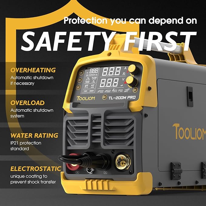 TOOLIOM 200A MIG Welder 4 in 1 MIG/Flux MIG/Lift TIG/Stick Welder 110/220V Dual Voltage Aluminum Welding Machine Spool Gun Compatible