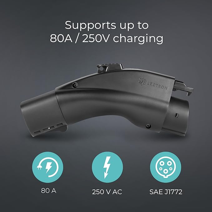 Lectron Tesla to J1772 Charging Adapter, Max 80 Amp & 250V - NACS Converter, Compatible with Tesla High Powered Connectors, Destination Chargers & Mobile Connectors for J1772 Electric Vehicles(Black)