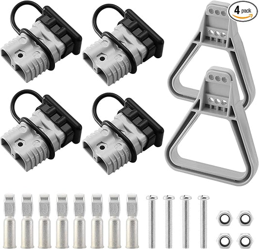 4 Pcs 1/0 Gauge 175 Amp Battery Quick Connect/Disconnect with Handle, Jumper Cable Plug Connector Kit for Recovery Winch, Towing Systems(Grey)