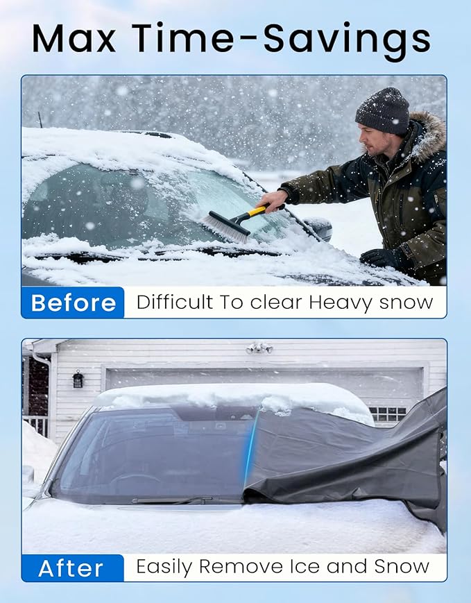 Windshield Cover for Ice and Snow | Heavy Duty 600D Oxford Fabric | Windshield Protector for Cars, SUVs, Trucks | Secure Fit Waterproof Frost Cover | Winter Car Accessories (69 * 42)