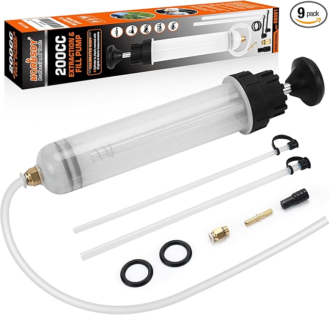 HORUSDY 200cc Fluid Extractor Syringe Oil Pump, Fluid Evacuator with 23" Flexible Hose, 12" Fine & Coarse Hoses, for Automotive, Motorcycle, Marine & Equipment Maintenance (9PCS)