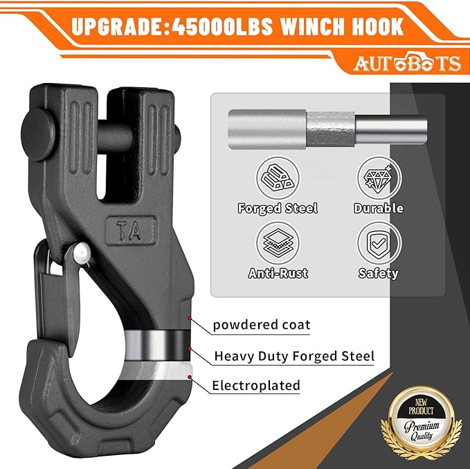 AUTOBOTS Synthetic Winch Rope 1/4" X 50 Ft，Max 9500lbs Winch Rope with Heavy Duty 3/8 Hook，Winch Cable Line for Off Road Vehicle ATV UTV Black