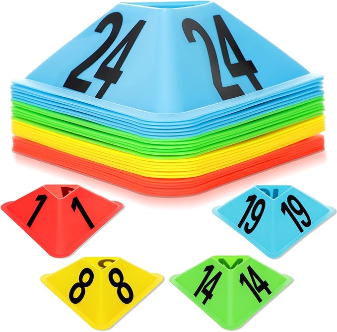 Cindeer 24 Pack Sports Cones with Numbered Soccer Plastic Traffic Cones Modern Sport Training Marker