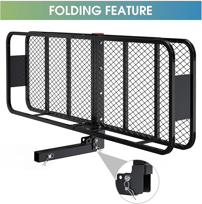 FORWODE 500 LBS Hitch Mount Cargo Carrier Basket, 60"x20"x6" Folding Hitch Cargo Carrier Rack for 2 Inch Receiver, Car Rack Rear Luggage Basket for Car SUV Traveling