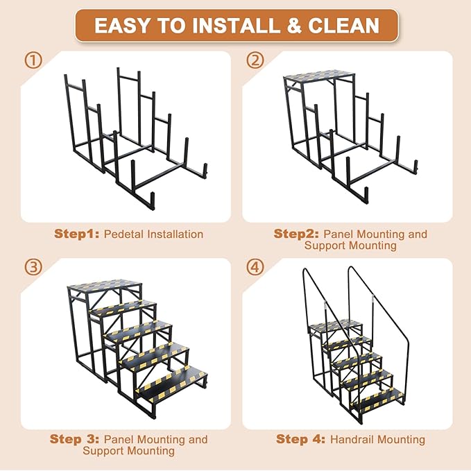 5 Step RV Stairs, Hot Tub Steps, Outdoor Spa Step Ladder with Handrail,Portable Economy 5th Wheel Stair for Travel Trailer, Motor Home, Camper and Porch with Non-Skid Tapes