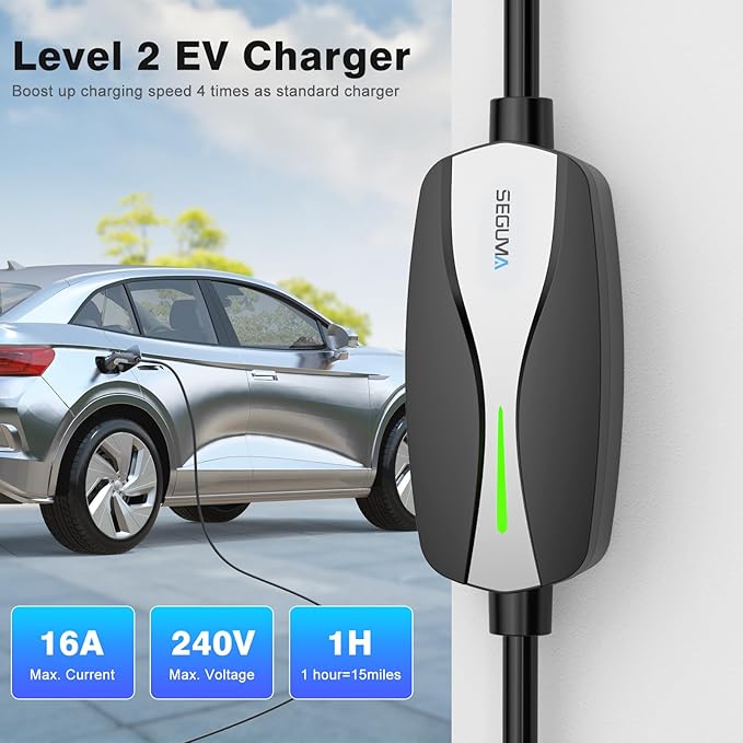 Level 1/2 EV Charger, 16Amp Electric Car Charger 25FT Cable with NEMA 6-20 Plug and NEMA 5-15 Adapter, Home Mobile EV Charging Station for J1772 BEVs/PHEVs 110V-240V(Black)