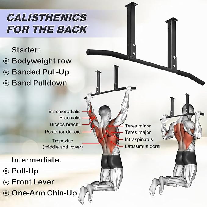 ATENTO Pull Up Bar, Chin Up Bars Ceiling Mount, Workout for Home Gym, Beam, Crossfit - Heavy-Duty, Foam Grip, Easy installation