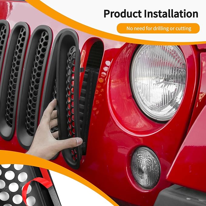 Hoolcar Front Grill Mesh Inserts Clip-in Honeycomb Grille Guard Cover Fit for Jeep Wrangler JK JKU 2007-2017, Exterior Accessories, Matte Black