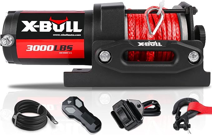 X-BULL 12V 3000LBS Electric Winch Synthetic Rope Electric Winch for Towing ATV/UTV Off Road with Mounting Bracket Wireless Remote New