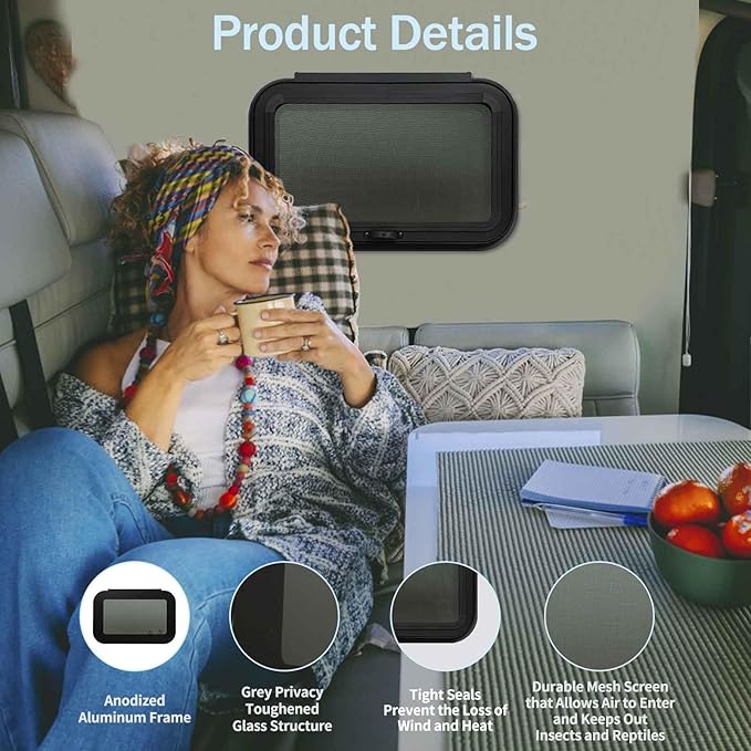 14x22 RV Slider Window - Frameless Design, DOT-Approved Tinted Glass, Weatherproof Aluminum Frame, w/Mesh Screen & Install Kit (Fits 1.5"-1.875" Walls)