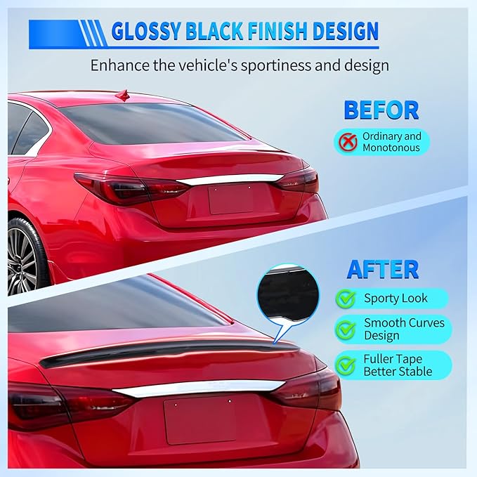 Nilight Spoiler Fit for Infiniti Q50 4 Door Sedan 2014 2015 2016 2017 2018 2019 2020 2021 2022 2023 2024 Spoilers for Cars Rear Spoiler Wing ABS Rear Trunk Lip Accessories No-Drill, Glossy Black