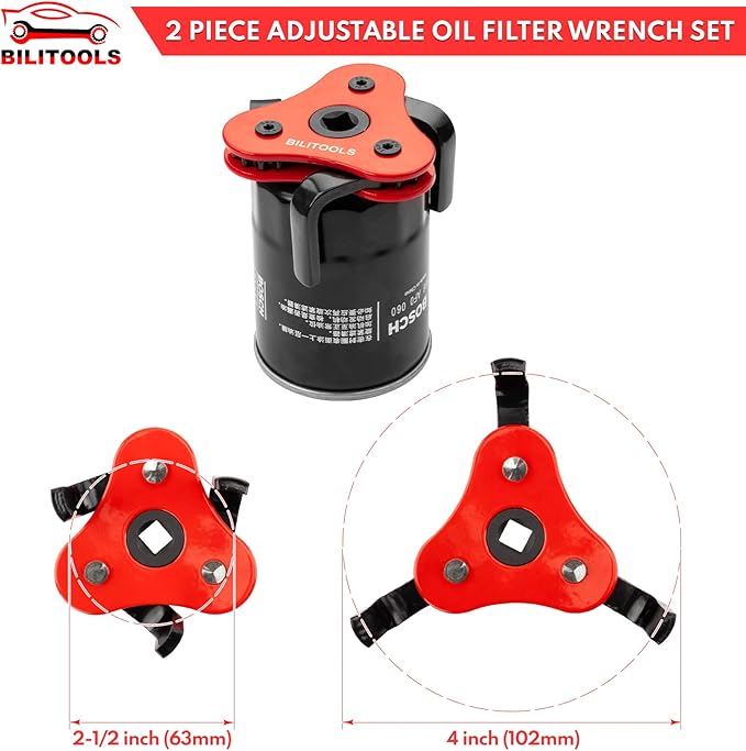 BILITOOLS Oil Filter Removal Tool, Universal Oil Filter Wrench Set Adjustable 2-1/2 to 4 inch & 3 to 5-1/8 inch, 1/2" Drive