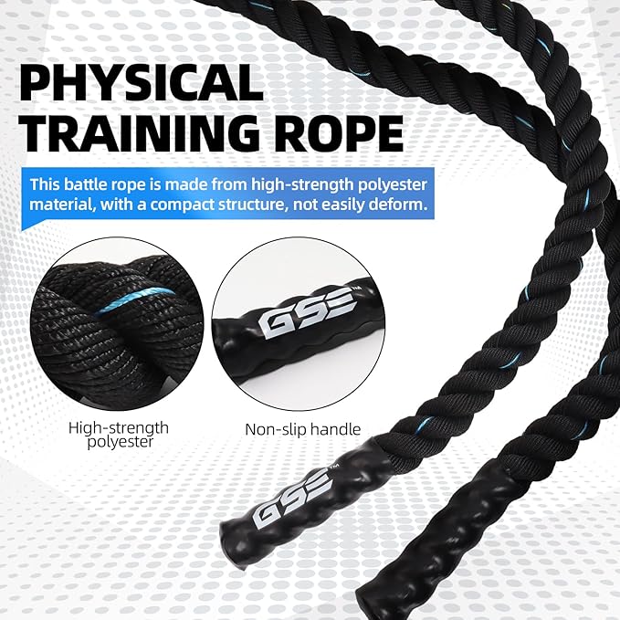GSE Games & Sports Expert Gym Battle Rope, Heavy-Duty Workout Ropes for Indoor & Outdoor Workout, Exercise Rope for Strength Training - 30,40,50 Feet Lengths Available