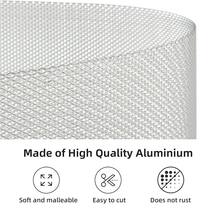 AggAuto 47x16 inches Car Pickup Truck Grill Mesh Spoiler Bumper Vent Aluminum Alloy Automotive Grille Insert Air Intake Racing Rhombic Hole 4x8mm Silver