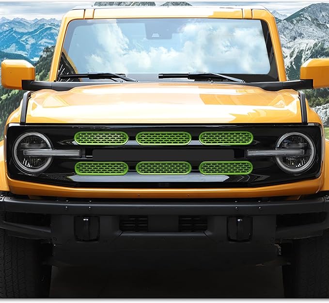 Front Grill Mesh Grille Inserts Cover Frame Trims Kit 6Pcs Fit for Ford Bronco 2021-2025 2/4 Door Exterior Accessories (Green)