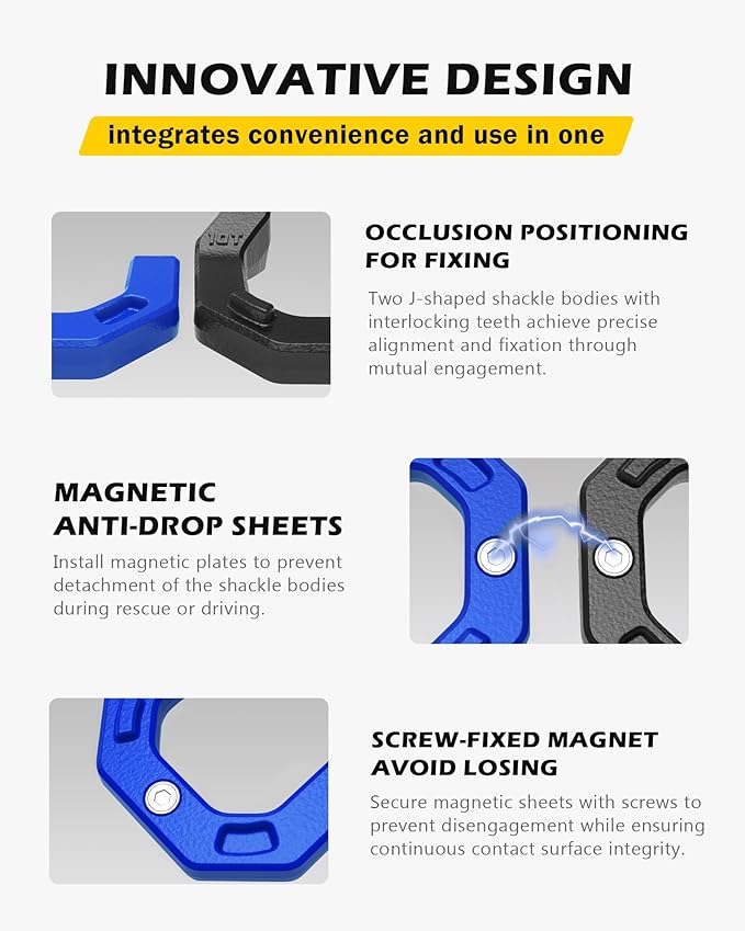Separate D-Ring Shackles, 2Pack, 3/4" Separate D-Ring Shackles 7/8" Pin, 57320lbs Breaking Strength, Heavy Duty Forged Steel, D-Ring Towing Winch Shackle for Recovery, 4x4 Off-Road, Black Blue