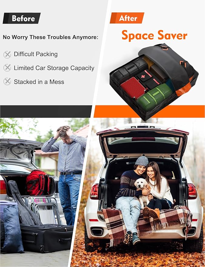 FIVKLEMNZ 30 Cubic Car Rooftop Cargo Carrier Roof Bag Waterproof for All Top of Vehicle with/Without Rack Includes Topper Anti-Slip Mat + Reinforced Straps + 6 Door Hooks + Luggage Lock