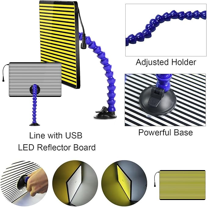 LED Stripe Line Board Paintless Dent Repair Tools Double Stripe USB Line Reflector Board with Adjustable Holder for Car Body dent Removal Testing Tool