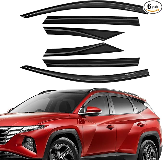 Rain Guards Compatible with Hyundai Tucson 2022 2023 2024 2025 Tape-On Side Window Deflectors Out-Channel Rain Guard Black - 6 PCS
