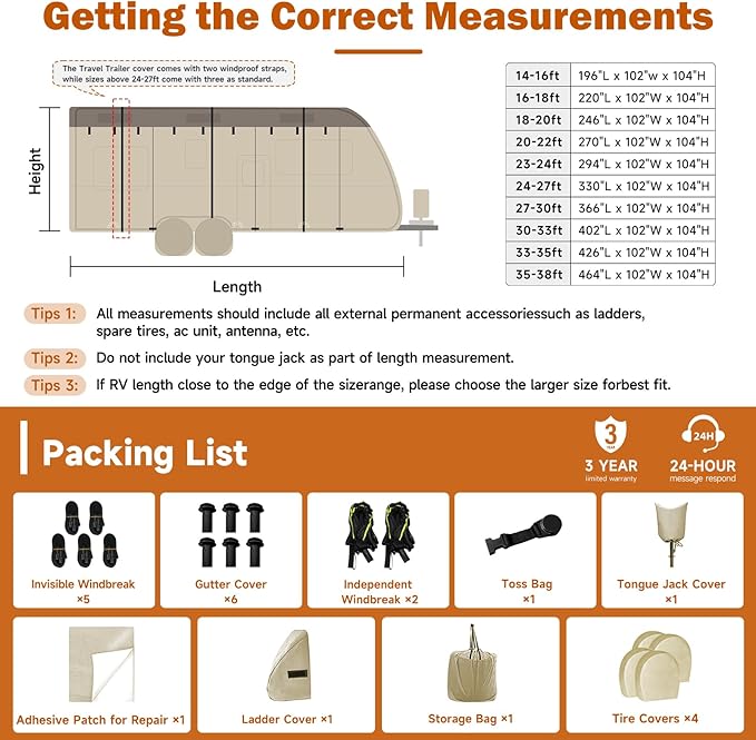 Umbrauto Travel Trailer RV Cover – Upgraded 7-Layer Top Camper Cover, Waterproof & Windproof Trailer Cover for 16'-18' RV, Includes 4 Tire Covers, Tongue Jack Cover and Gutter Cover