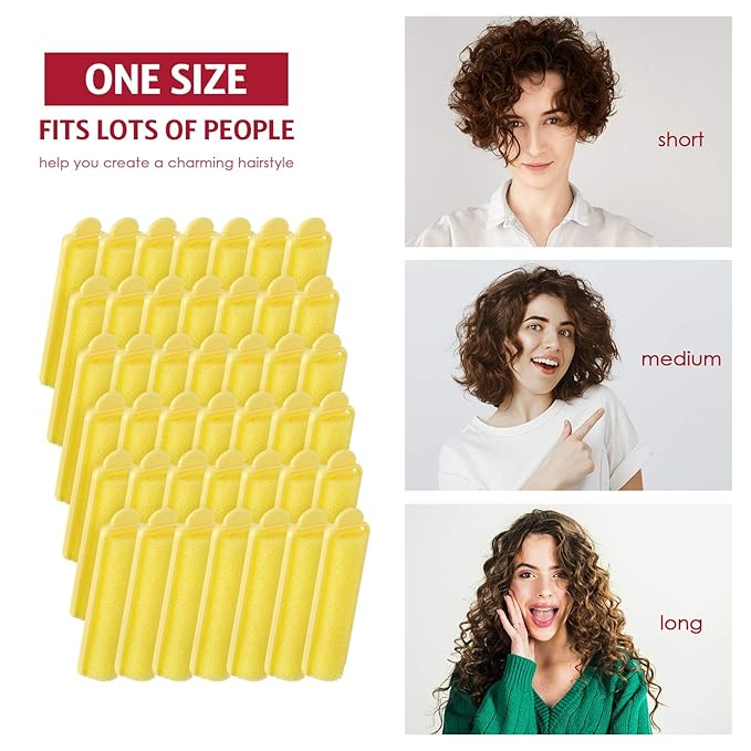 Syhood 43 Pcs Foam Sponge Hair Rollers Women 0.59 Inch Soft Sleeping Curlers Flexible Sponge Curler Tool and Rat Tail Comb for Hair Styling Hairdressing Overnight Curl and Volume(Yellow)