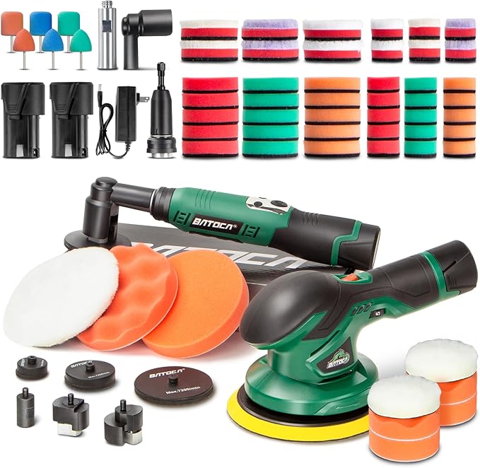 BATOCA S3 Cordless Car Buffer Polisher&S6 Mini Cordless Polisher for car Detailing, 2pcs 2.0Ah 12V Lithium-ion Universal Batteries, 0mm Rotary Polisher, 3&12mm Dual Action Polisher, Combo Kit, 2-in-1