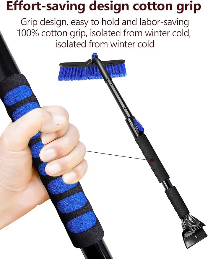 44'' Snow Brush Ice Scraper for Car Windshield Window, Extendable Snow Removal Tool Car Brush with Comfortable Foam Grip and Sturdy Aluminum Handle for Car, Truck, SUV Essentials Accessories