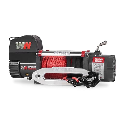 Warrior Winches Samurai 8000 lbs 12V Electric Winch with Synthetic Rope - Powerful Electric Winch for Trucks - 8000 lbs Load Capacity - Wireless Remote Included