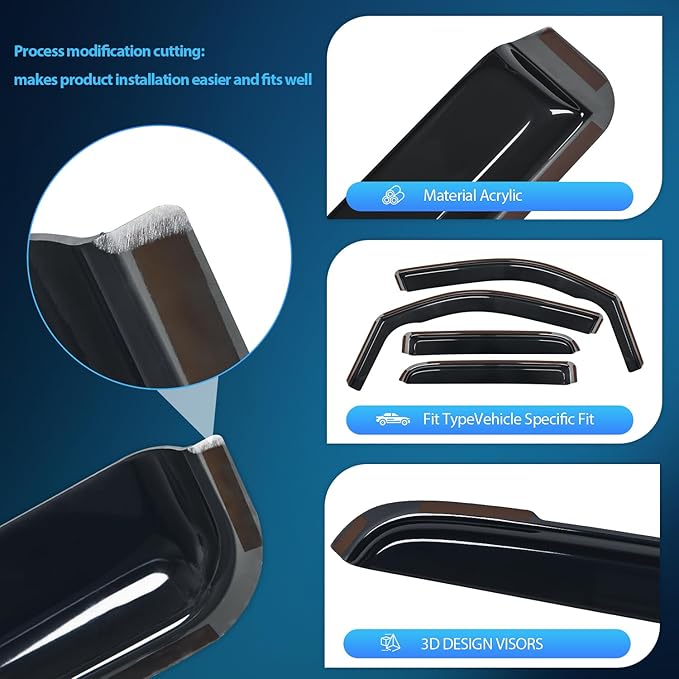 Nilight in Channel Rain Guards for Dodge RAM 1500 2019 2020 2021 2022 2023 2024 Quad Cab Original Window Deflectors, Vent Window Visors-4PCS