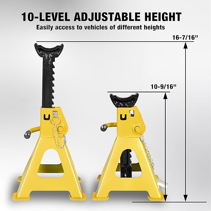 YELLOW JACKET 2 Ton Jack Stands with Double Locking and Large Foot Base for Lifting Car, Heavy Duty Steel, 4,400 lb Capacity, Yellow, 1 Pair