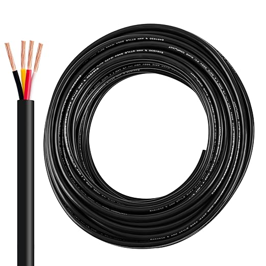 14 Gauge 4 Conductor 14/4 Wire, 50FT PVC Stranded Oxygen-Free Copper for LED Lighting, Outdoor, Automotive