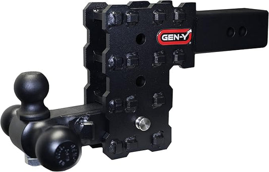 GEN-Y Hitch Solid Shank Adjustable Tow Hitch with Tri-Ball Mount for 2.5" Receiver - 5" Drop - 16,000 LB Towing Capacity - 1,600 LB Tongue Weight - Black