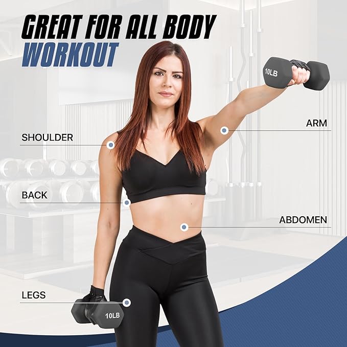 MADOG Dumbbell Set, Anti-Slip Neoprene Coated Hexagon Hand Weights for Home Gym Equipment Workouts Strength Training