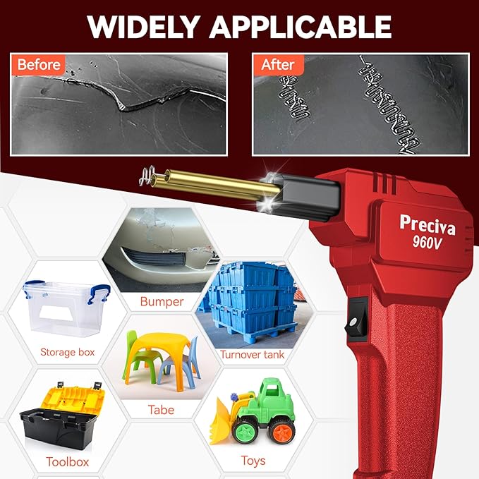Preciva 960-V Plastic Welder Kit, Hot Stapler Kit with 750PCS Staples,LED Light and Pliers Plastic Repair Kit for Car Bumper Plastic Welding, Plastic Products Repair
