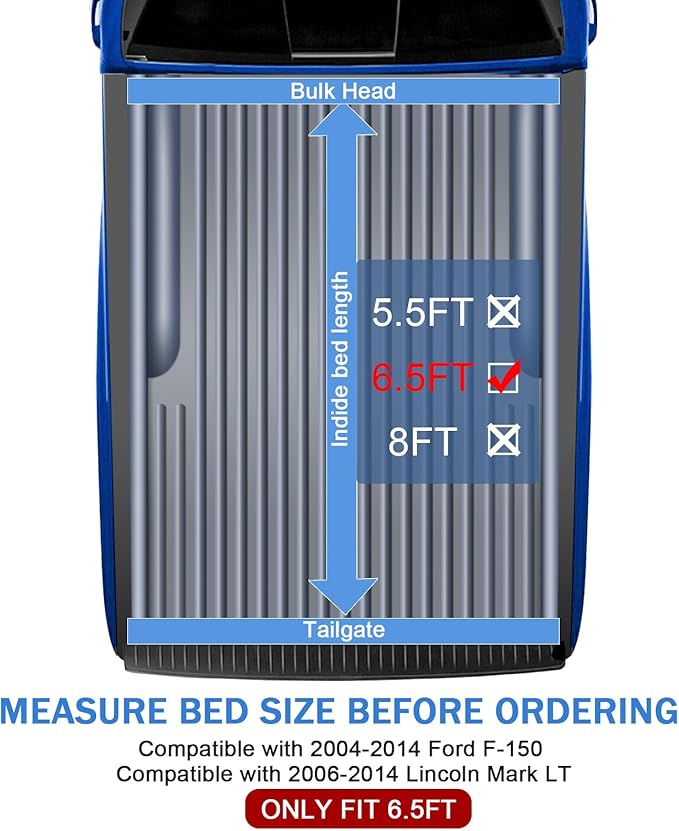 Soft Quad-Fold Truck Bed Tonneau Cover Compatible with 2004-2014 Ford F-150 2006-2014 Lincoln Mark LT 6.5FT Bed