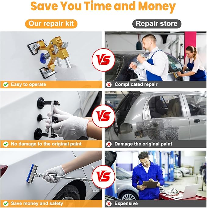 Car Dent Puller Kit, 135pcs Paintless Dent Removal Kit, Car Dent Repair Kit with Golden Lifter, Bridge Puller, Slide Hammer 2 in 1 T-Bar, Dent Puller for Car Refrigerator Door Ding Repair