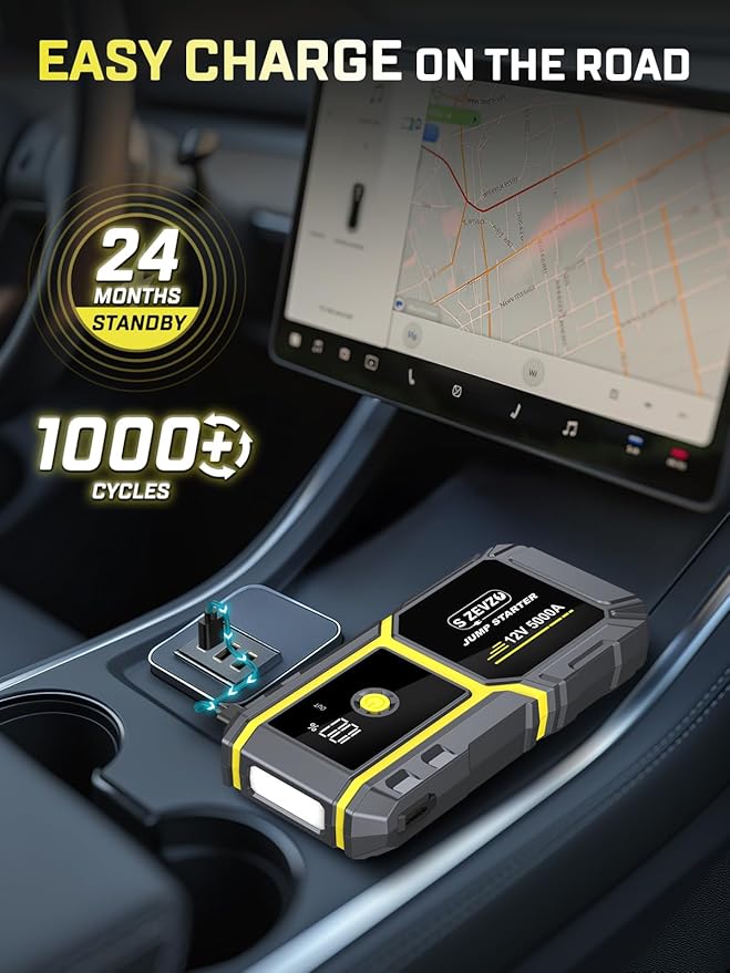 S ZEVZO H021 Car Jump Starter, Peak 5000A Jump Starter Battery Pack for Up to 10.0L Gas and 8.0L Diesel Engines, 12V Portable Jump Box with LCD Display, 3 Modes Flashlight and Protective Carrying Case