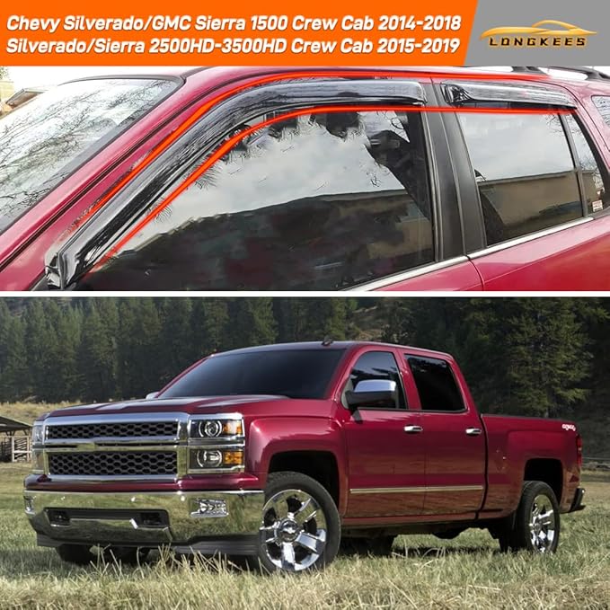 in-Channel Window Visors Rain Guards FIT Chevy Silverado/GMC Sierra 1500 Crew Cab 2014-2018,Silverado/Sierra 2500HD-3500HD Crew Cab 2015-2019 (2014-2019) – in-Channel Vent Visors