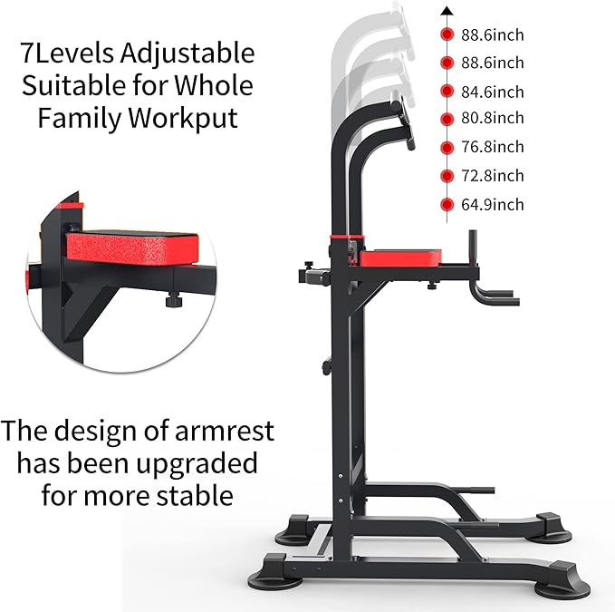 Power Tower Dip Station Workout equipment Pull up Bar for Home Gym Adjustable Height Strength Training Fitness Excercise Equipment,Load 450LBS