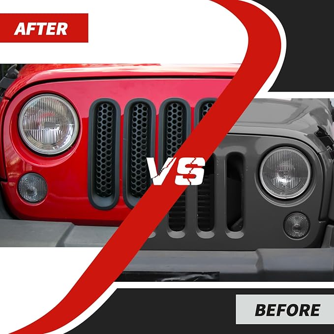Front Grille Mesh Inserts fit for Jeep Wrangler JK & JKU 2007-2017 Black Grill Mesh Front Grille Guard Clip-on Trim Covers Exterior Accessories