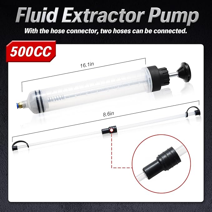 Oil Extractor Pump - 500CC Manual Liquid Extractor, Multi-Function Car Oil Pump, Liquid Transfer Pump, with Two Extension Tubes and Replacement Rubber Rings