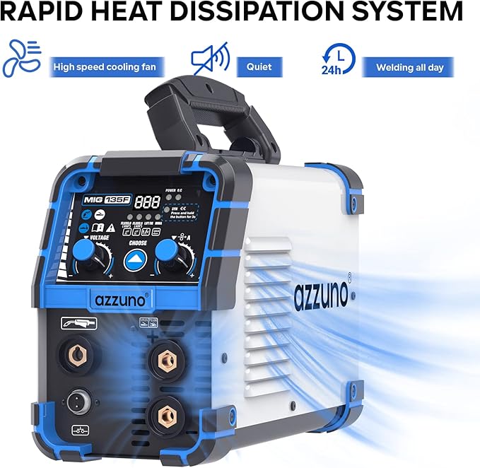 AZZUNO 135 Amp MIG Welder, 3 in 1 Multiprocess Welder 110V Flux Core Welder Flux MIG/Lift TIG/Stick Welding Machine Synergic Control IGBT Inverter Welder (volts, 110)