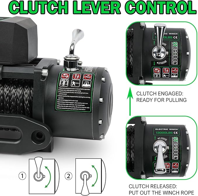 Winch 13000 lb Winch 12V Electric Winch Synthetic Rope Winch Rough Country Winch with Hawse Fairlead,Wired Handle and Corded Control for Jeep Truck SUV