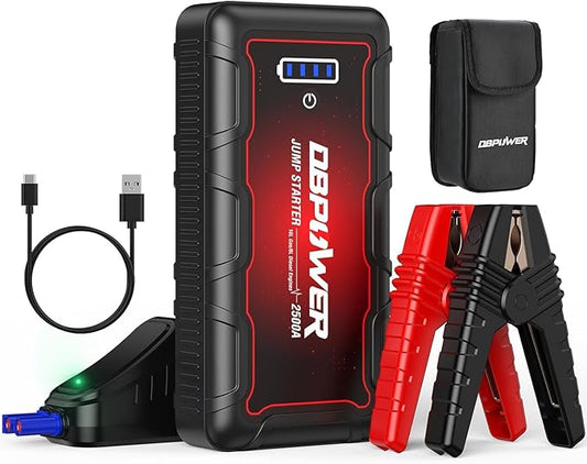 DBPOWER Jump Starter 2500A Peak 74Wh Portable Car Jump Starter (Up to 10L Gas/8L Diesel Engine) 12V Auto Battery Booster Pack with Smart Clamp Cables, Quick Charger, LED Light Jump Box