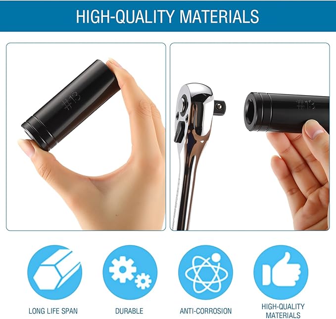 71670 Large Tap Socket Set 5pcs, Fit 5/8", 11/16", 3/4", 7/8" and 1" (16mm-25mm) Taps, Sockets Adapter Wrench Set #9, #10, #11, #12, #13